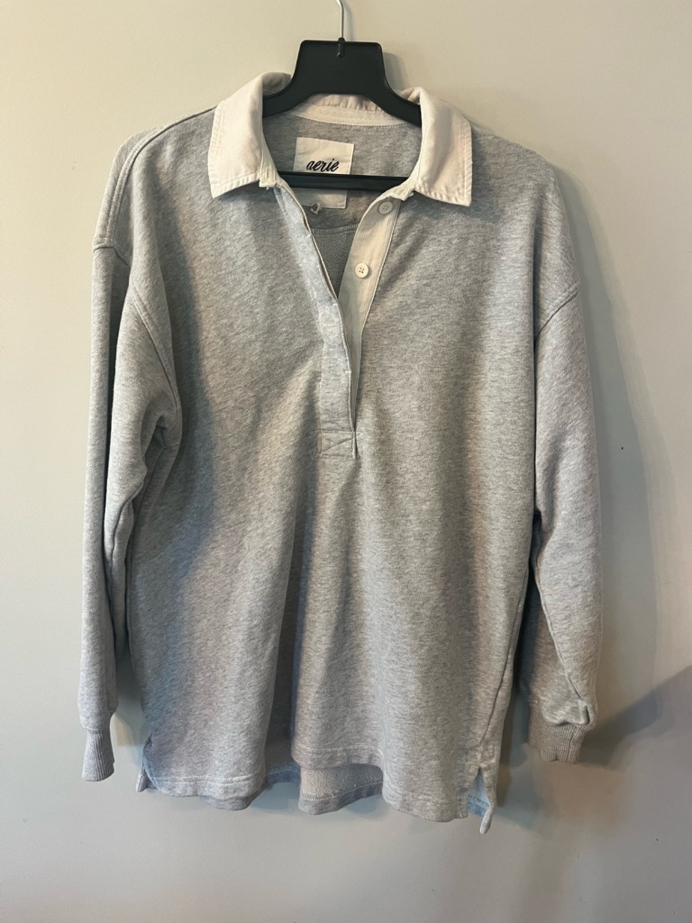 aerie Light Gray Rugby Polo with White Collar